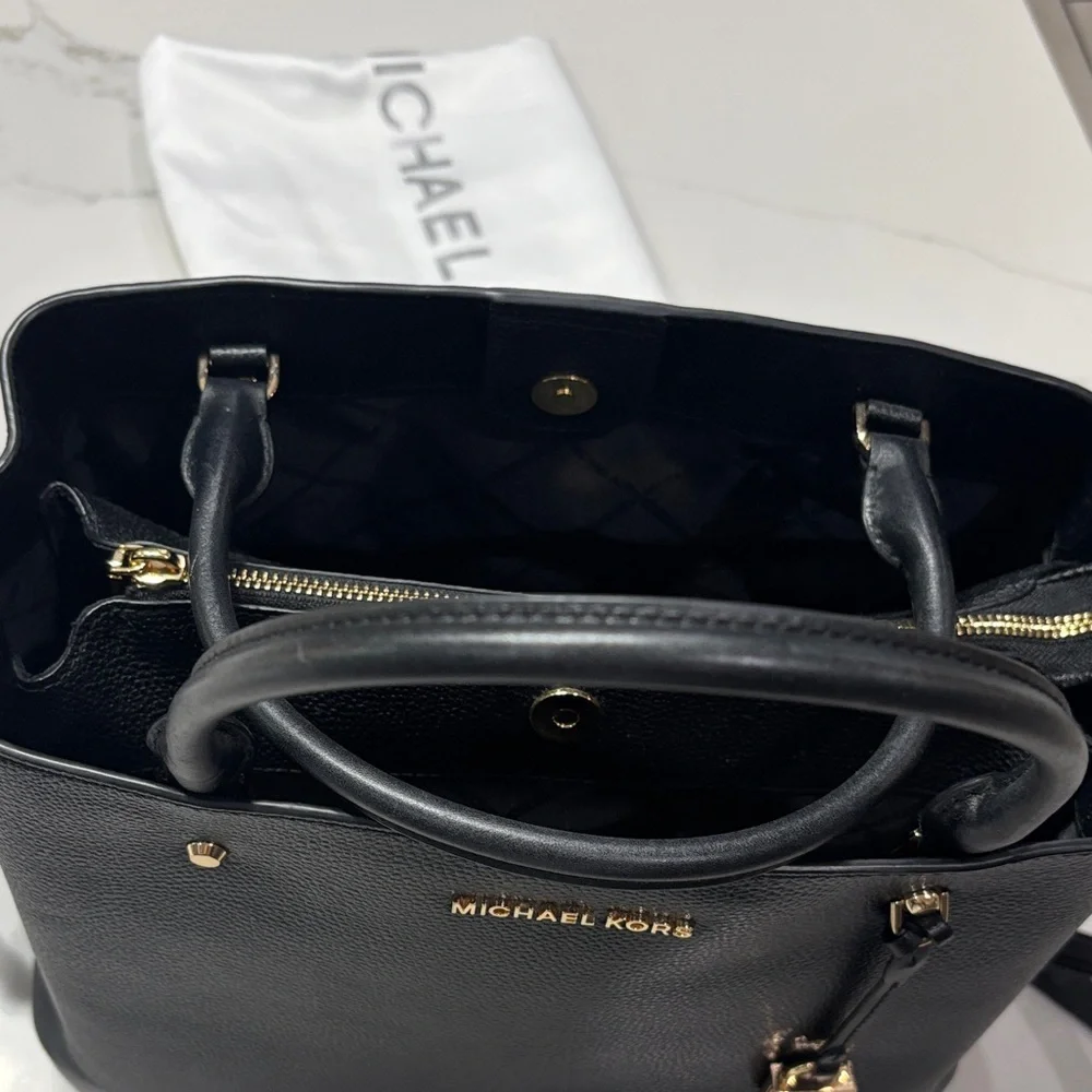 Michael Kors Black Leather Satchel with Gold Hardware